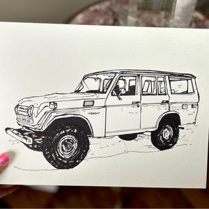 Vintage Land Cruiser ink sketch numbered and signed by me art print 8.5x11in